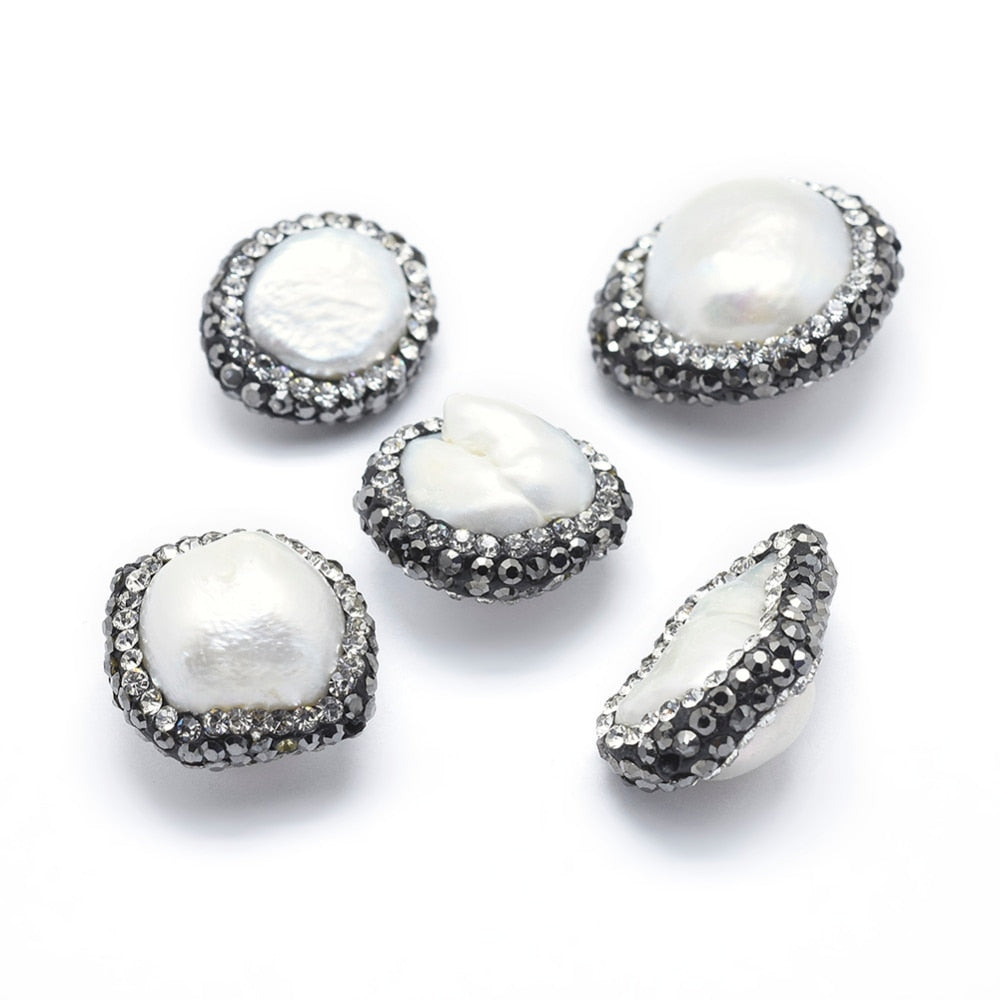 Lot de 10 perles rondes nacre naturelle et argile avec strass – DIY bijoux