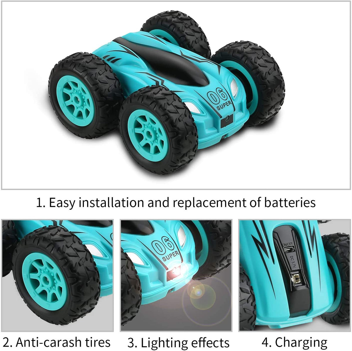 Voiture RC 3,7 pouces 2,4 GHz double face – Drift, flip 360°, tout-terrain