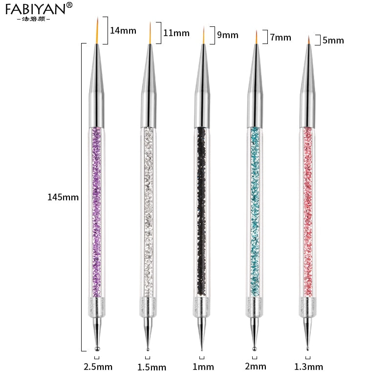 Lot de 5 stylets nail art double embout – Peinture gel UV et strass