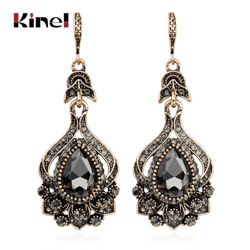 Boucles d'oreilles pendantes cristal gris Kinel – Bijou vintage doré