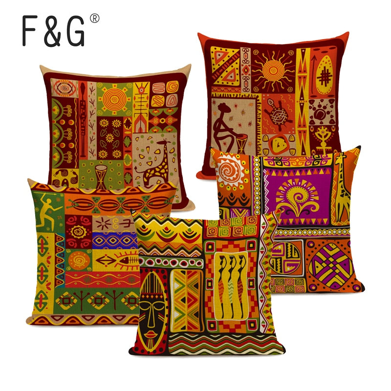 Housse Coussin Géométrique Style Africain - Éléphant Lin Décoration 3