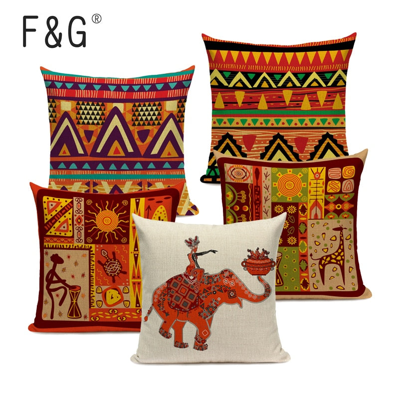 Housse Coussin Géométrique Style Africain - Éléphant Lin Décoration 4