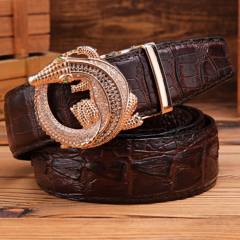 Ceinture homme cuir véritable crocodile avec boucle automatique