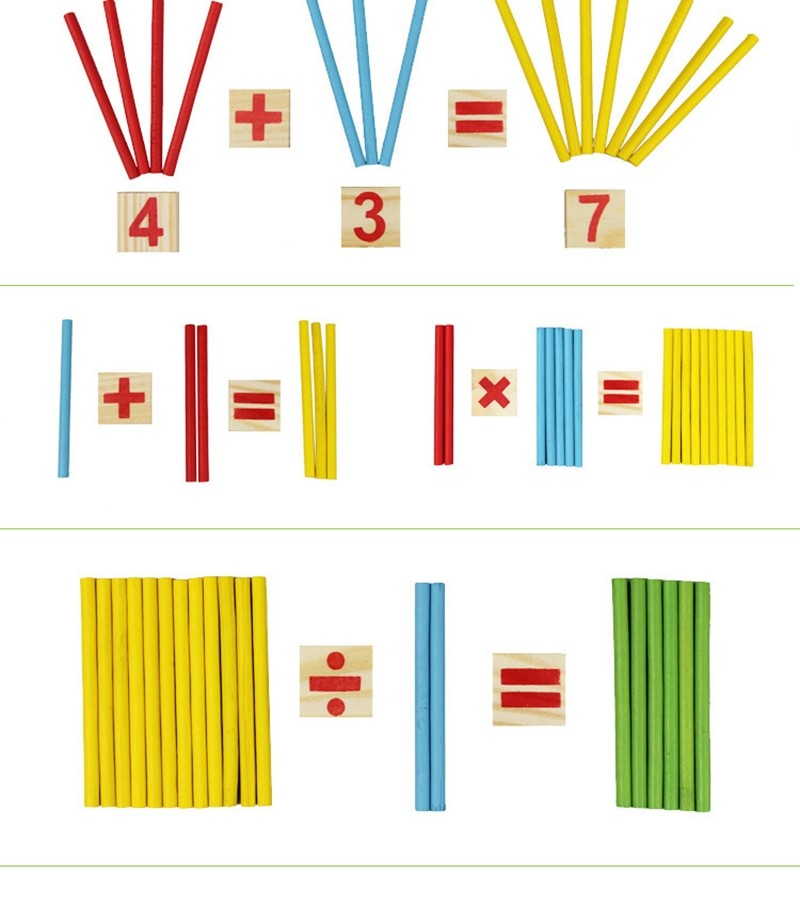 Bâtons de comptage en bambou, tiges de calcul colorées, jouet d'horloge, outils d'enseignement de mathématiques, approche Montessori, apprentissage des maths pour les enfants en âge préscolaire, GYM