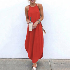 Robe longue de plage sans manches pour femmes, décontractée, rétro, col rond, écharpe, vêtements de plage, grande taille, été, 2021