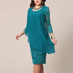 Robe élégante en dentelle à manches longues pour femmes, couleur unie, cond, manches 3/4, robes de soirée, Banquet, Slim, longueur aux genoux