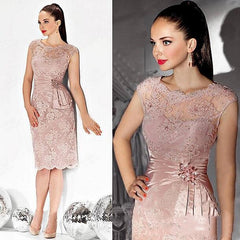 Robe pour mère de la mariée en Satin, Rose poussiéreux, demi-manches, courte, robe d'invité de fête de mariage en dentelle perlée, robe de bal élégante pour Banquet