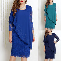 Robe élégante en dentelle à manches longues pour femmes, couleur unie, cond, manches 3/4, robes de soirée, Banquet, Slim, longueur aux genoux