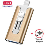 4 IN 1 Metal USB FlashDrive 128GB OTG Drive 32GB 64GB USB 3.0 Flash Disk for iPhone 11 Pro/XR/XS Max USB Memory Stick 256gb 512G