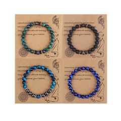 Men Bracelet 8mm Natural Hematite Tiger Eye Bead Classic Pack Healing Stone Bracelets For Couple New Year Gift Pulsera de hombre