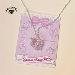 Fashion Peach Heart Water Drop Pendant Necklace Jewelry Pink Crystal Girl Sweet Cool Clavicle Chain Aesthetic Y2k Accessories