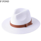 56-58-59-60CM New Natural Panama Soft Shaped Straw Hat Summer Women/Men Wide Brim Beach Sun Cap UV Protection Fedora Hat