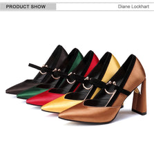 Escarpins Sexy à talons hauts et bout pointu en soie pour femmes, chaussures formelles de fête de mariage, de couleur verte et noire, 41 42