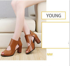 Sandales à talons hauts épais pour femmes, chaussures à plateforme, bout ouvert, Sexy, avant ajouré, talons d'été, noir, marron, nouvelle collection 2020