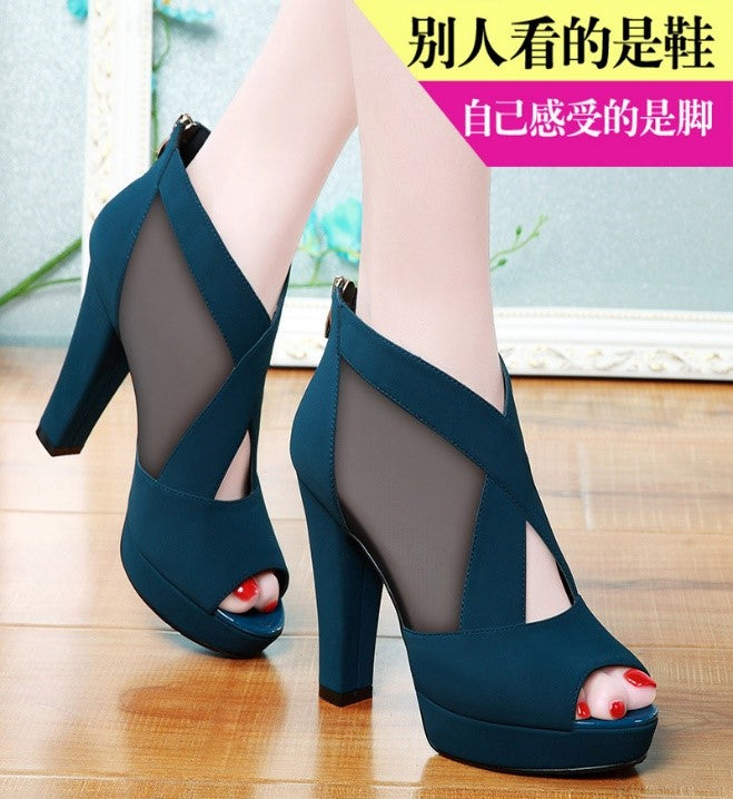 Sandales ajourées à talons hauts pour femmes, nouveau Style de marée, chaussures en maille, mode coréenne