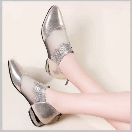 Mocassins en dentelle Sexy et pointus pour femmes, chaussures plates à fermeture éclair, en maille élégante, respirantes, antidérapantes, pour loisirs, bureau, chaussures de mariage