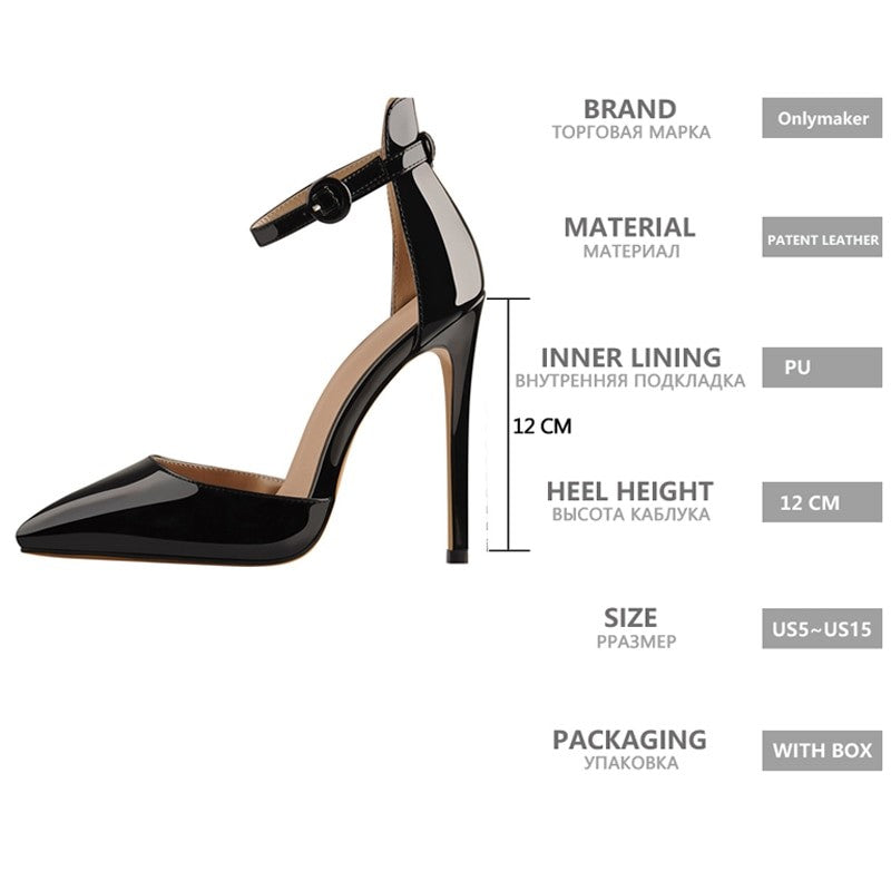 Onlymaker – escarpins noirs à bout pointu pour femmes, chaussures à talons hauts et fins, lanière à la cheville, pour soirée
