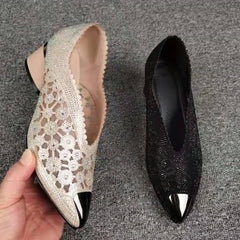 Chaussures en dentelle épaisse pour femmes, escarpins à bout pointu Sexy, talons mi-hauts de styliste, robe pour femmes mûres peu profondes, été 2022