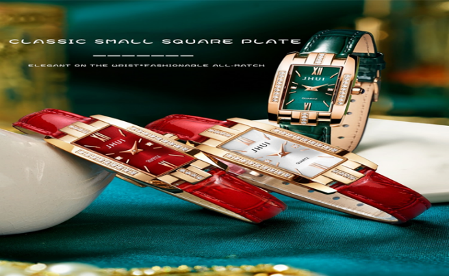 Montres de luxe pour femmes, carré, Rose, or, montre-bracelet en cuir vert, mode, horloge à Quartz, cadeaux