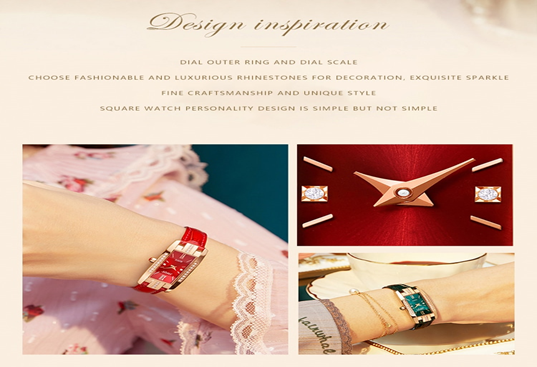 Montres de luxe pour femmes, carré, Rose, or, montre-bracelet en cuir vert, mode, horloge à Quartz, cadeaux