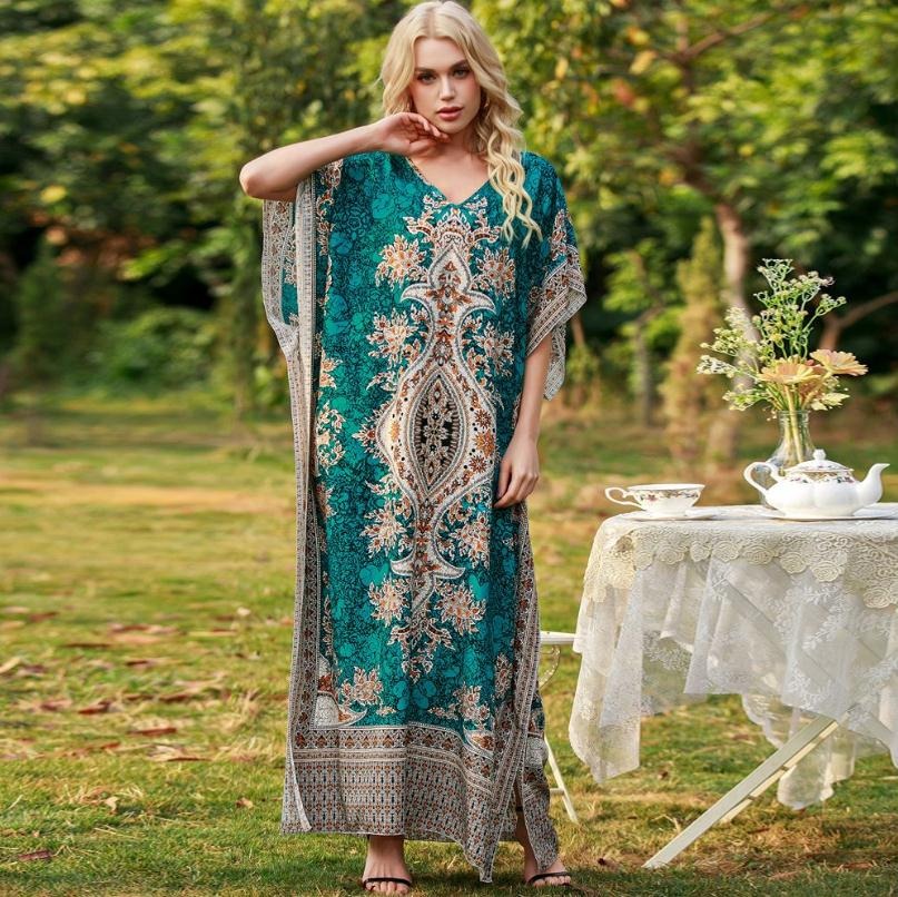 Robe Maxi à col en V pour femmes, vêtements de plage, imprimé, ethnique, Kaftan, Sexy, K1375 Andunian vom vous propose des robes de qualités simples et éléguantes
