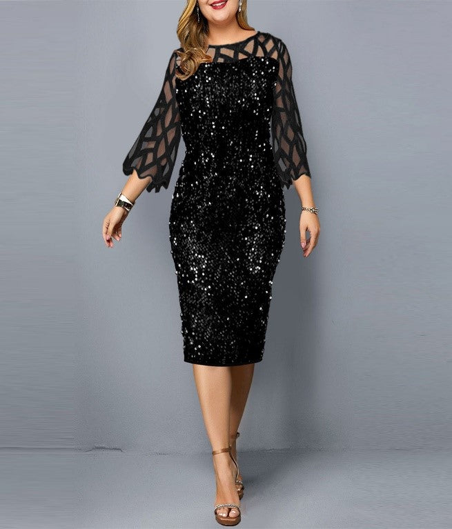 Robe mi-longue à paillettes pour femme, tenue élégante pour mère et marié, grande taille, 5XL et 6XL, pour fête de mariage et Cocktail, été, 2022