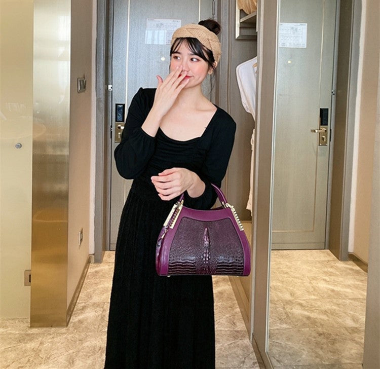 Sac à main en cuir véritable motif crocodile pour femmes d'âge moyen, sacoche à bandoulière multicouche
